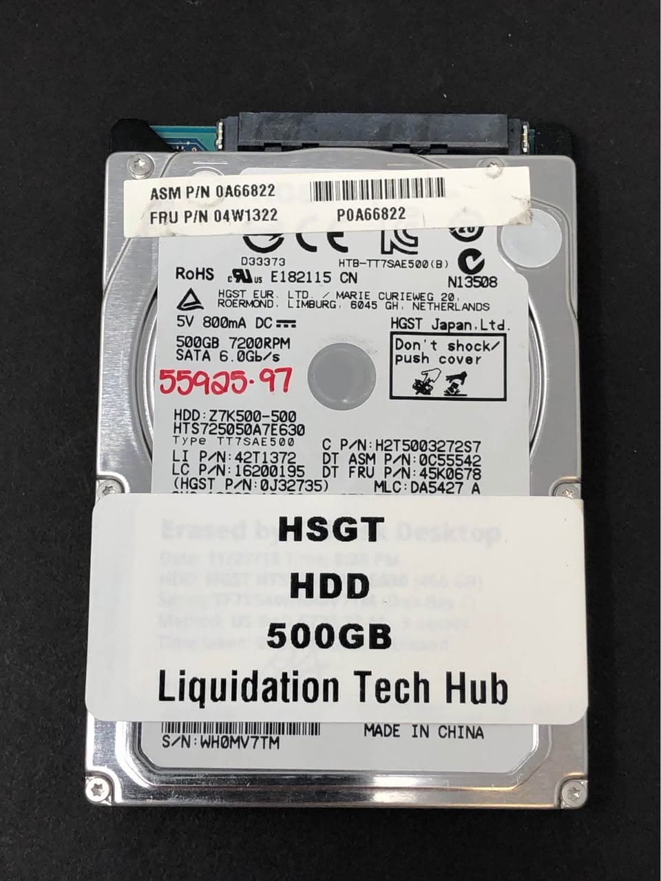 HGST HTS725050A7E630 500GB SATA 2.5" HDD Pre-Owned