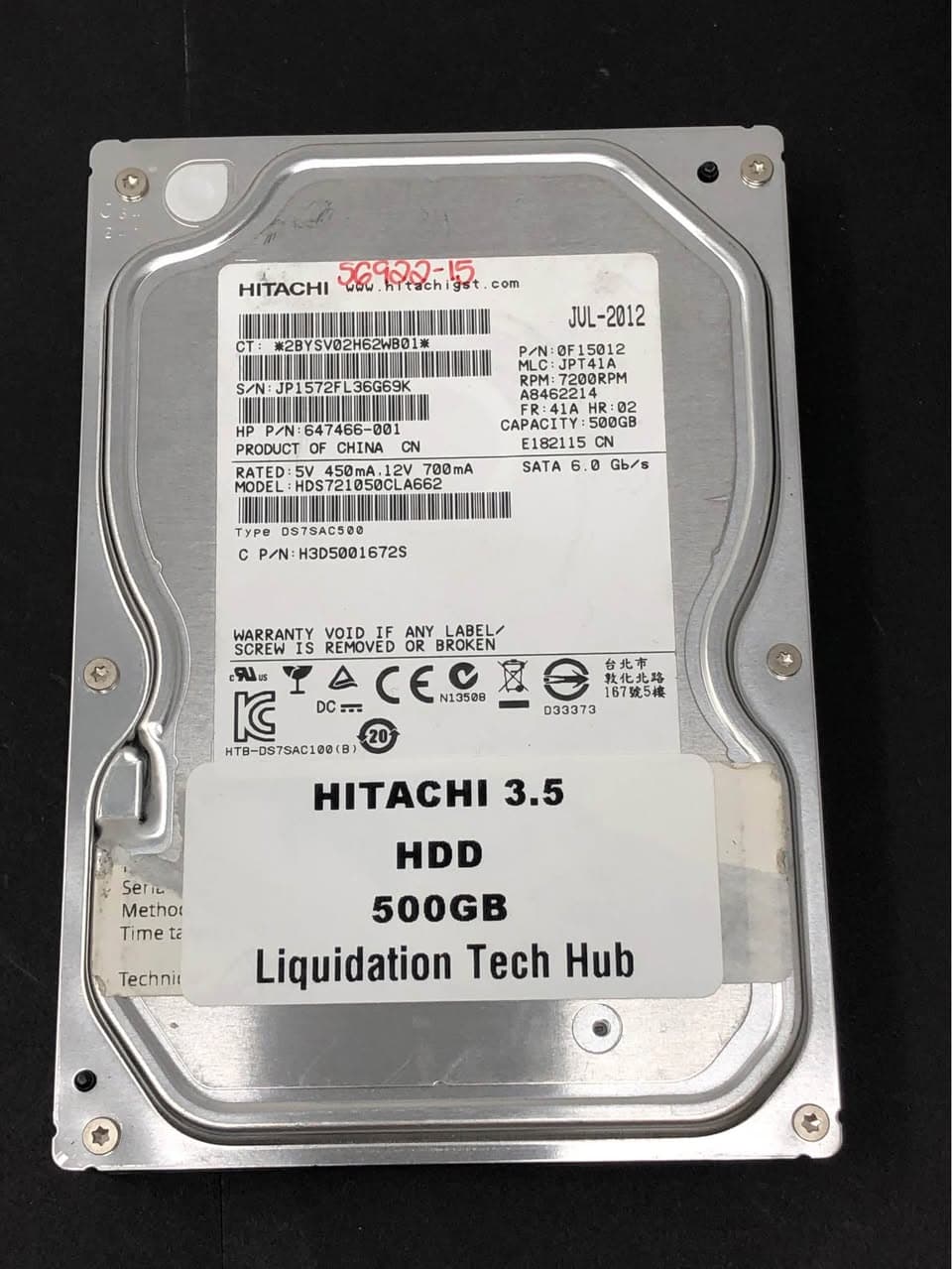 Hitachi HDS721050DLE630 500GB 3.5" SATA HDD Pre-Owned
