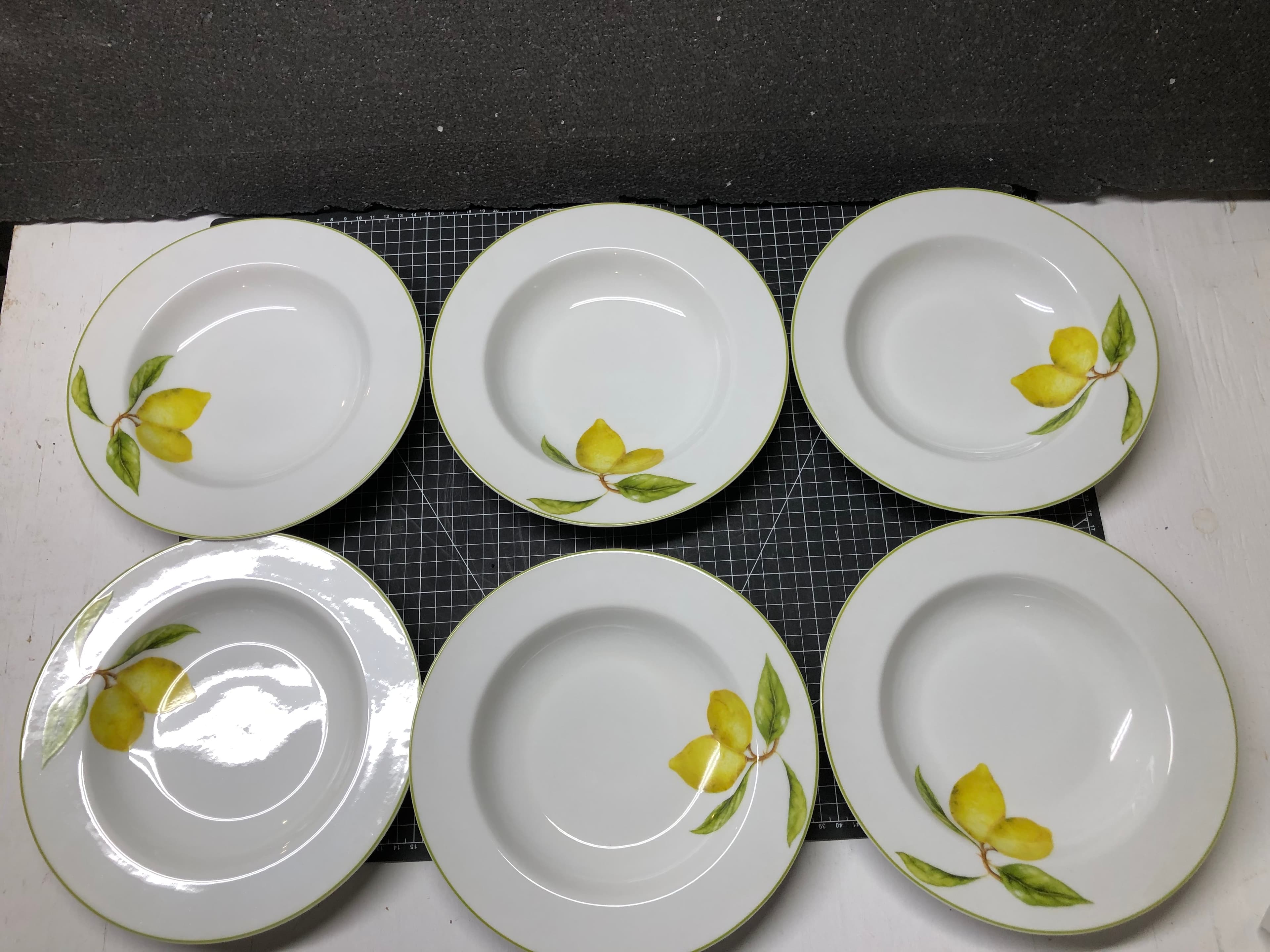 Set of 6 Lemon Patterned Ceramic Plates - New, Elegant Dining Essentials