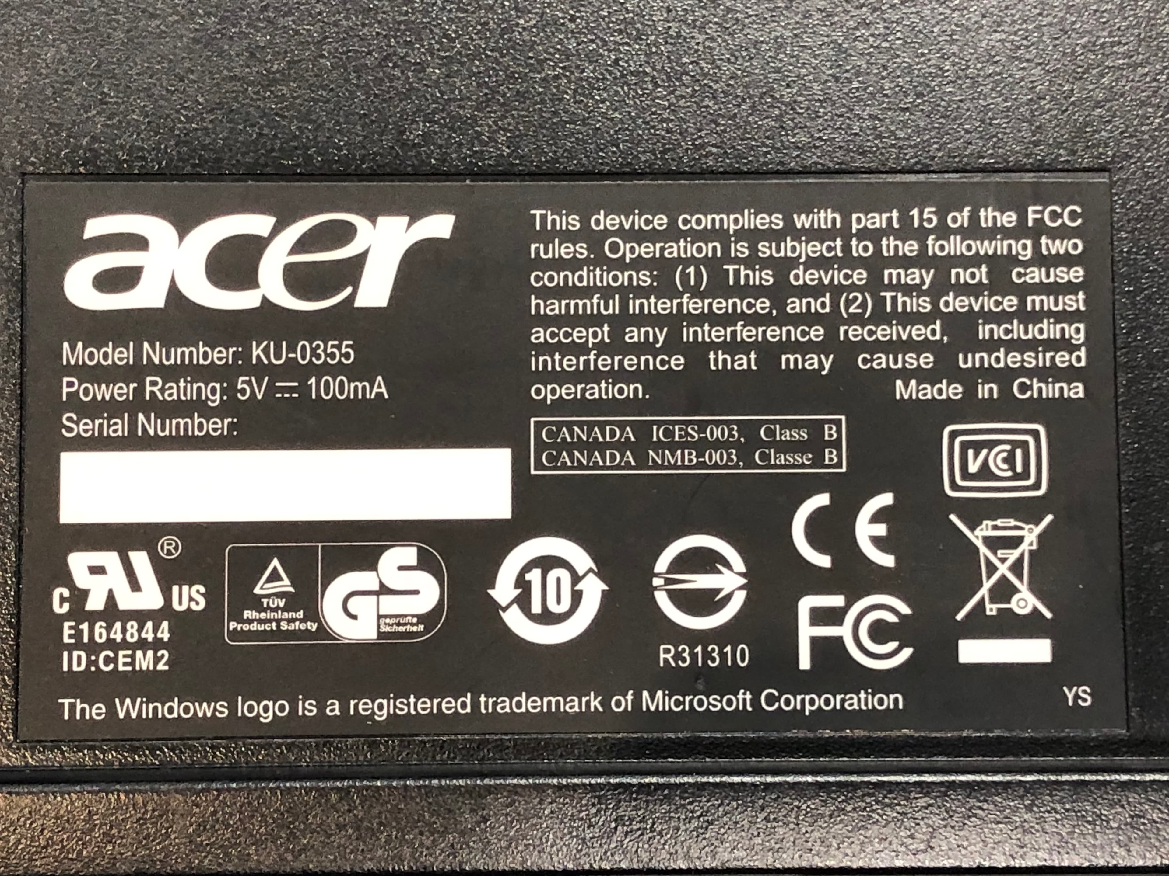 Acer KU-0355 Wired Keyboard USB Black Pre-Owned - Thumbnail 2