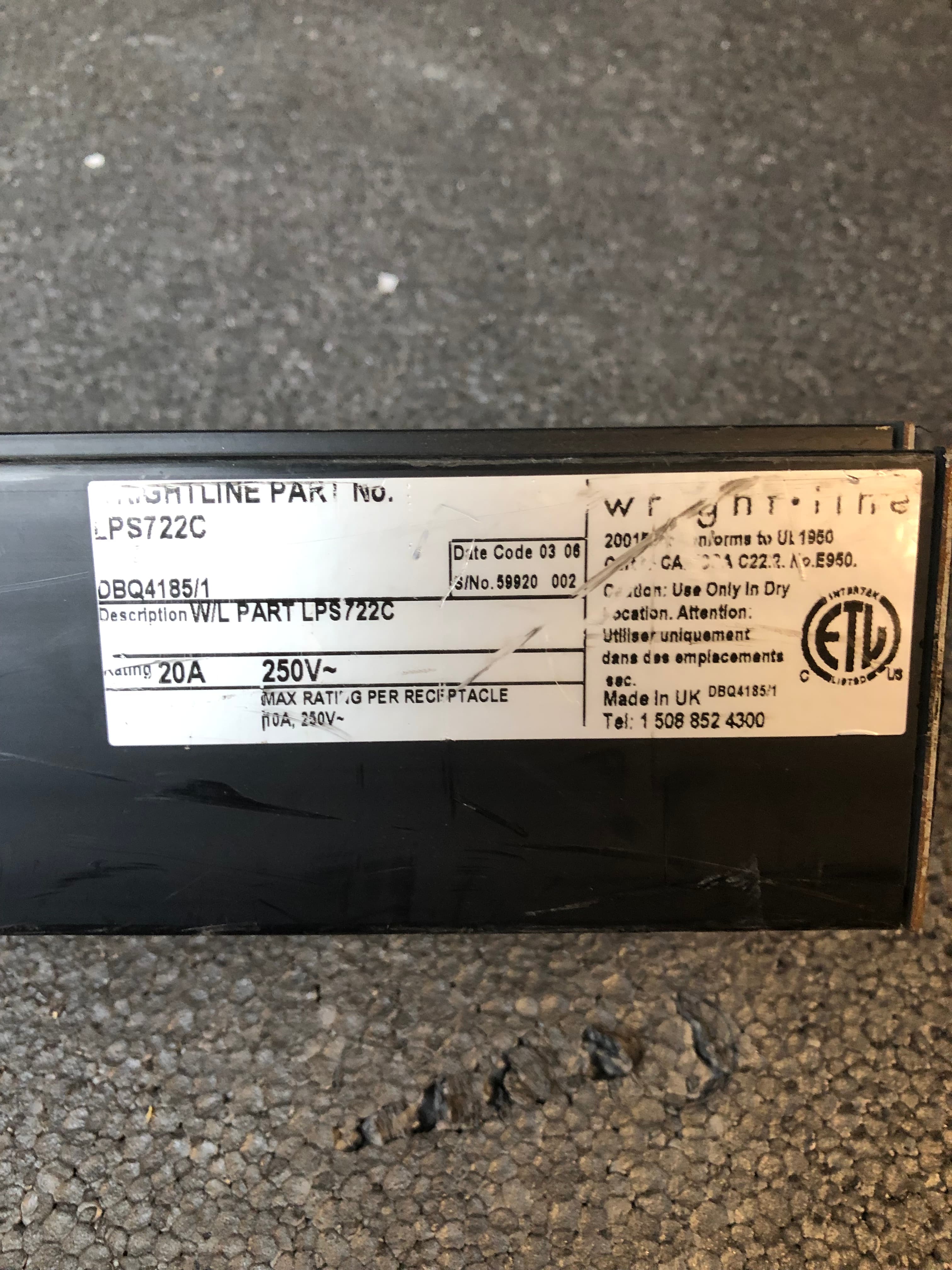 Wright Line LPS722C 20-Outlet Power Strip Black Pre-Owned - Thumbnail 6