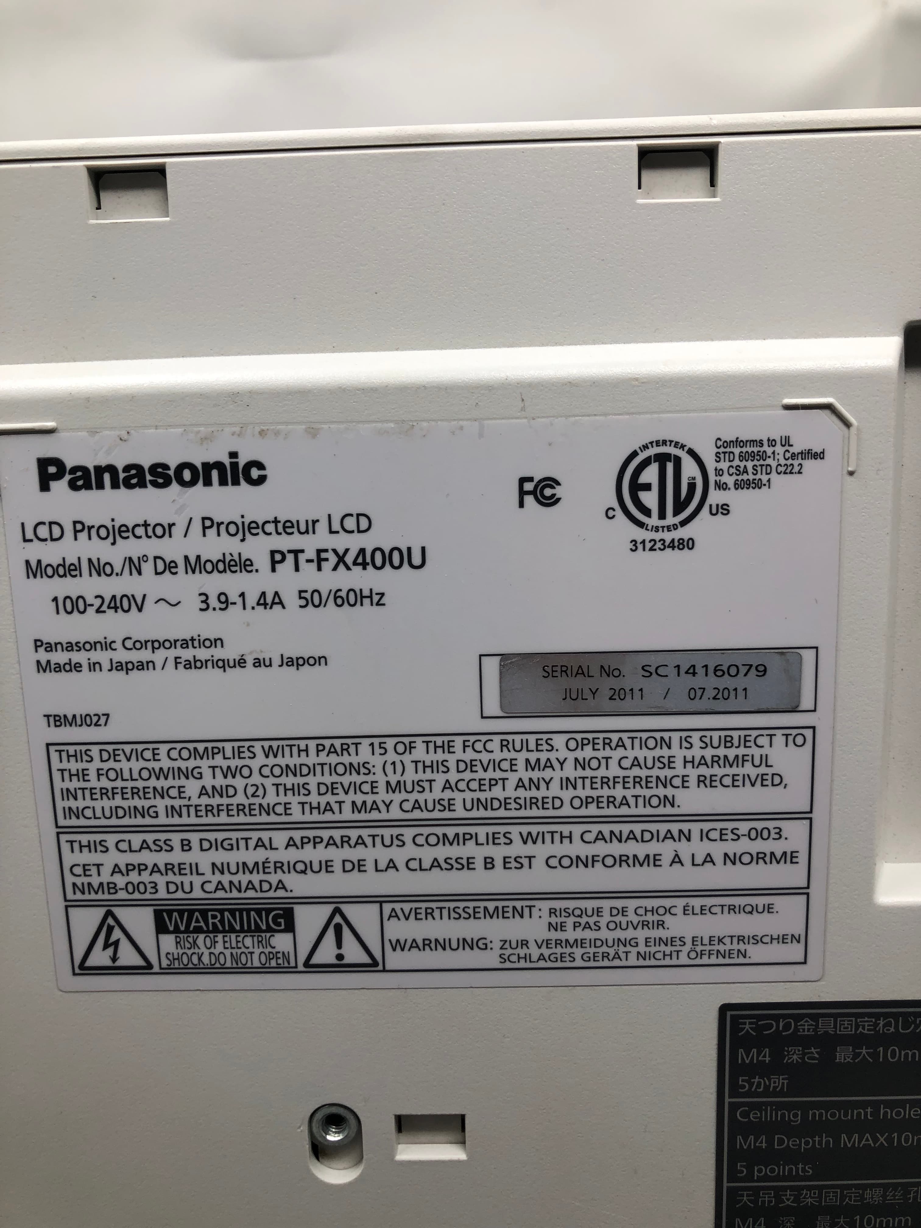 Panasonic PT-FX400U LCD Projector FX400 XGA Pre-Owned - Thumbnail 2