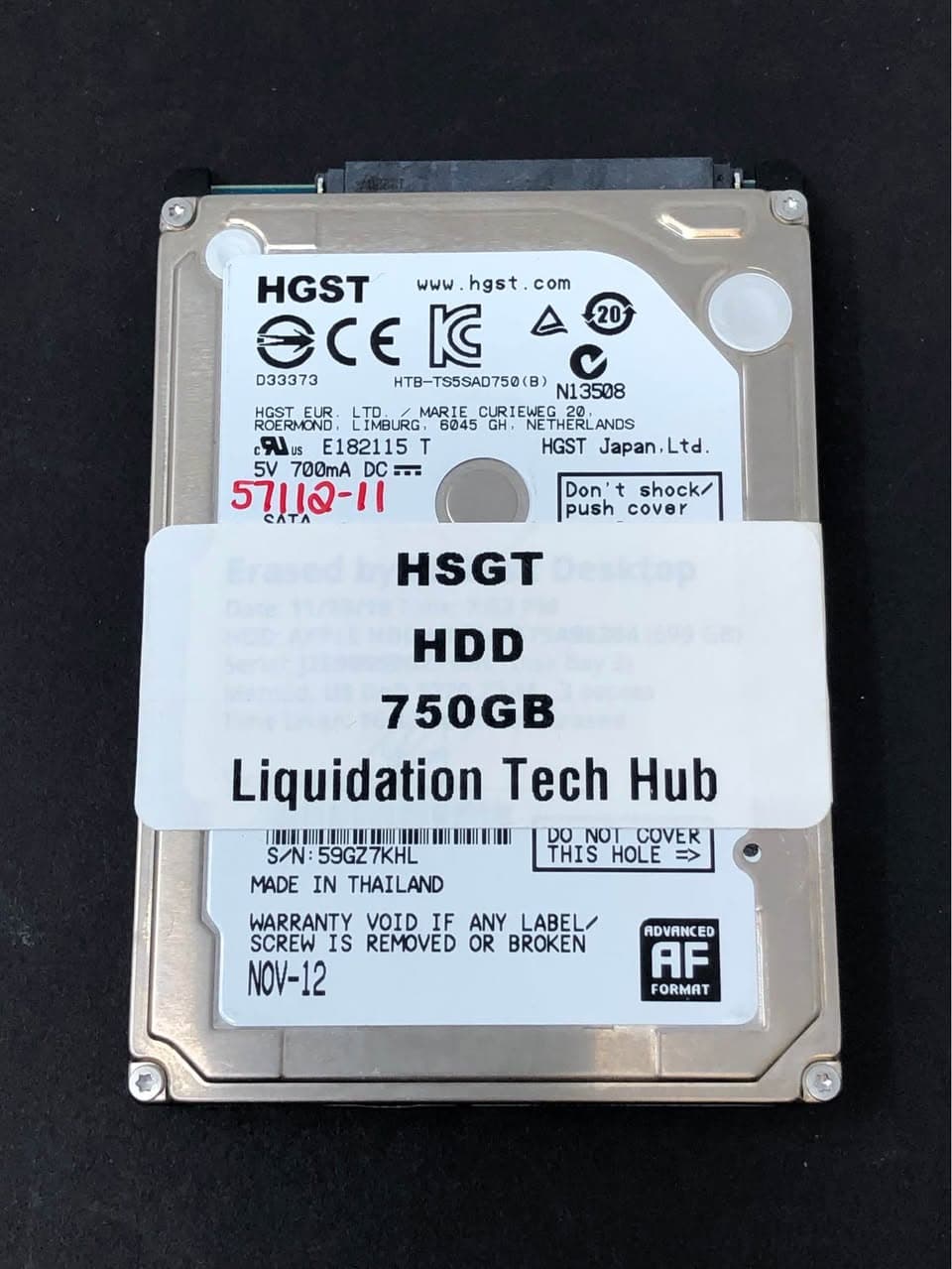 HGST HTS547575A9E384 750GB 2.5" SATA HDD Pre-Owned