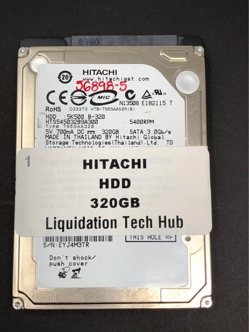Hitachi HTS545032B9A300 320GB 5400RPM SATA HDD Pre-Owned