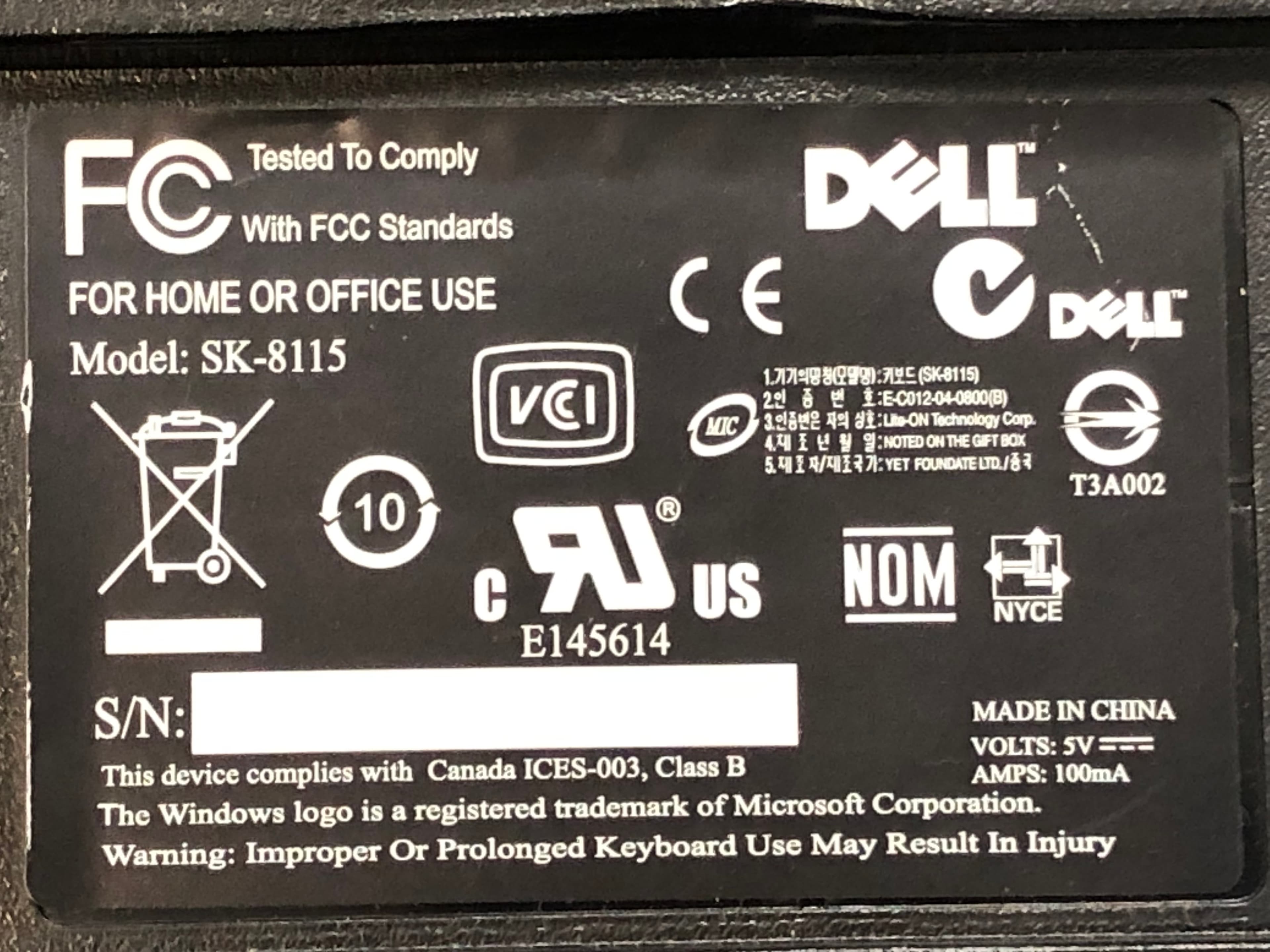 Dell SK-8115 Wired USB Keyboard Black Pre-Owned - Thumbnail 2