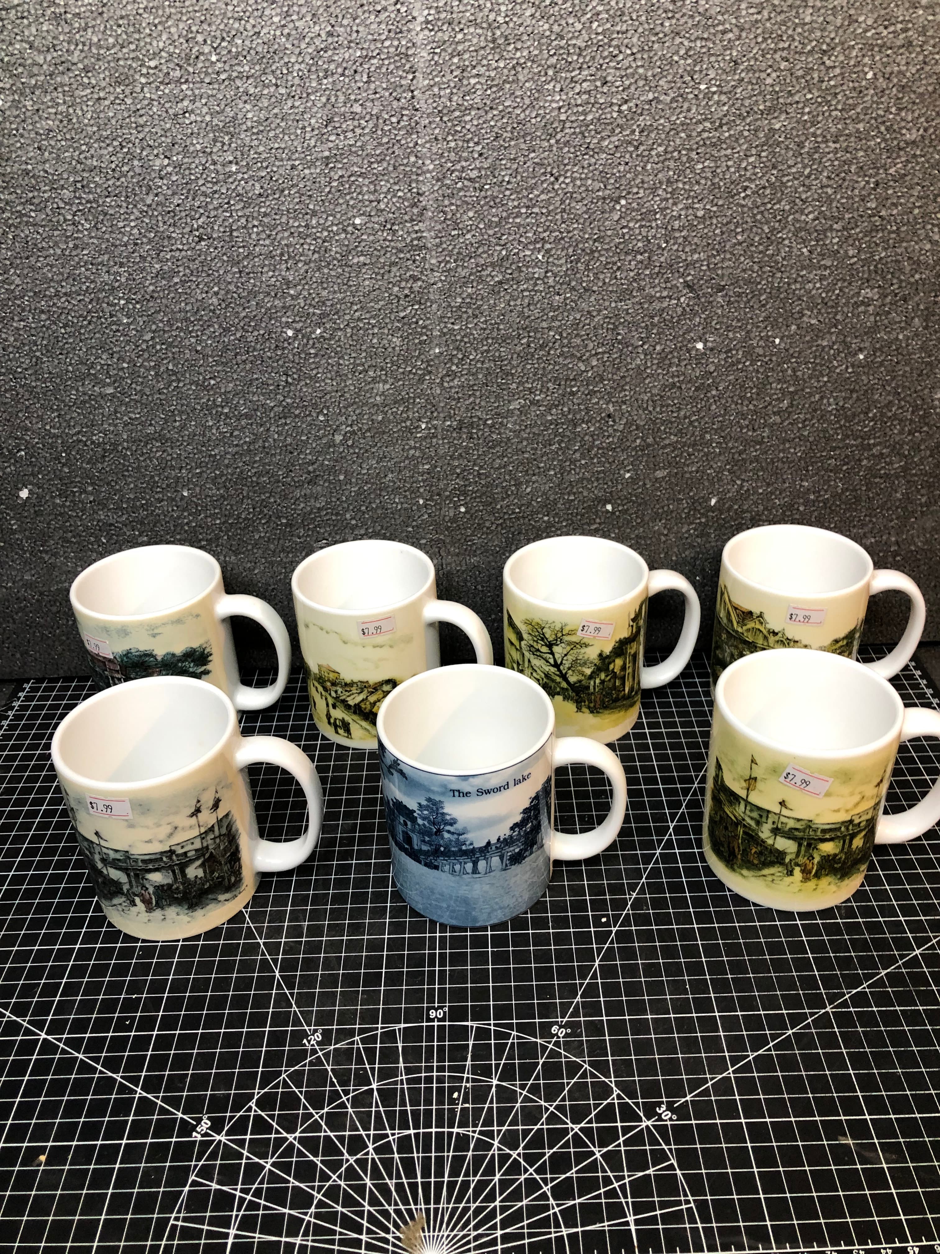 Set of 7 Scenic Ceramic Mugs - New, Durable Design
