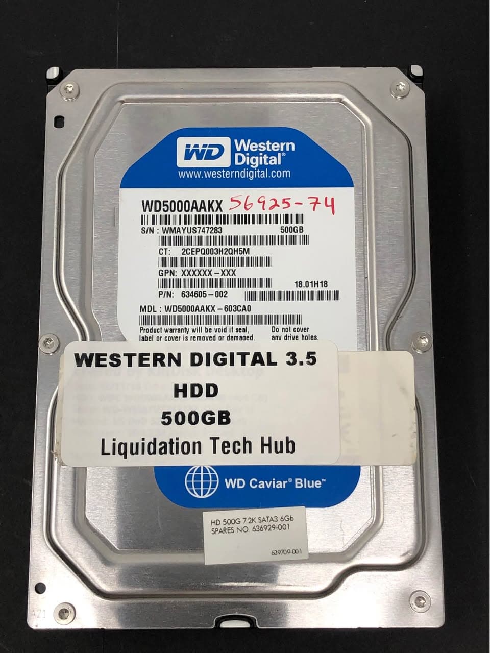 WD Caviar Blue WD5000AAKK 500GB 3.5" SATA HDD Pre-Owned