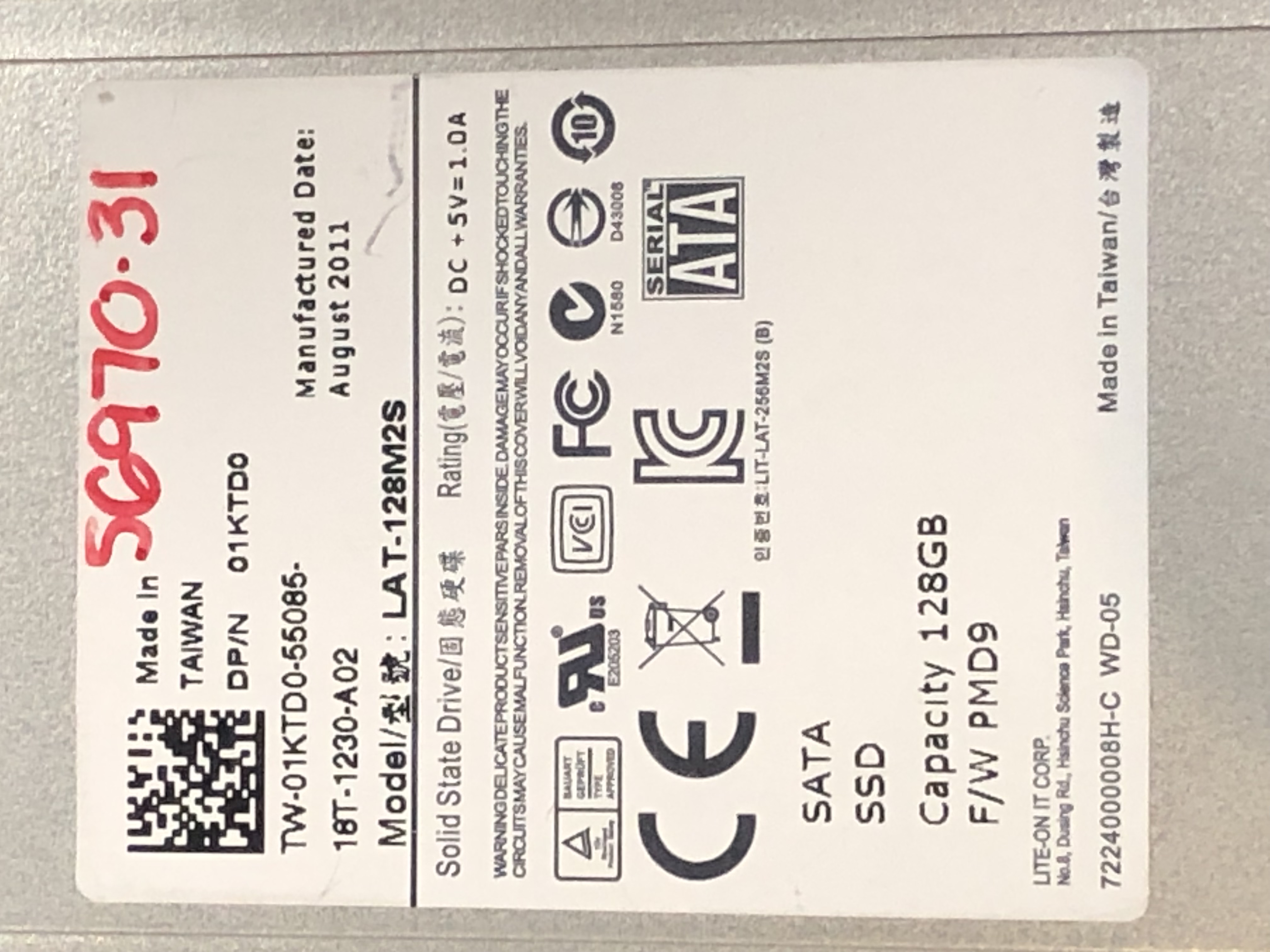Lite-On LAT-128M2S 128GB SATA SSD Pre-Owned — image 1