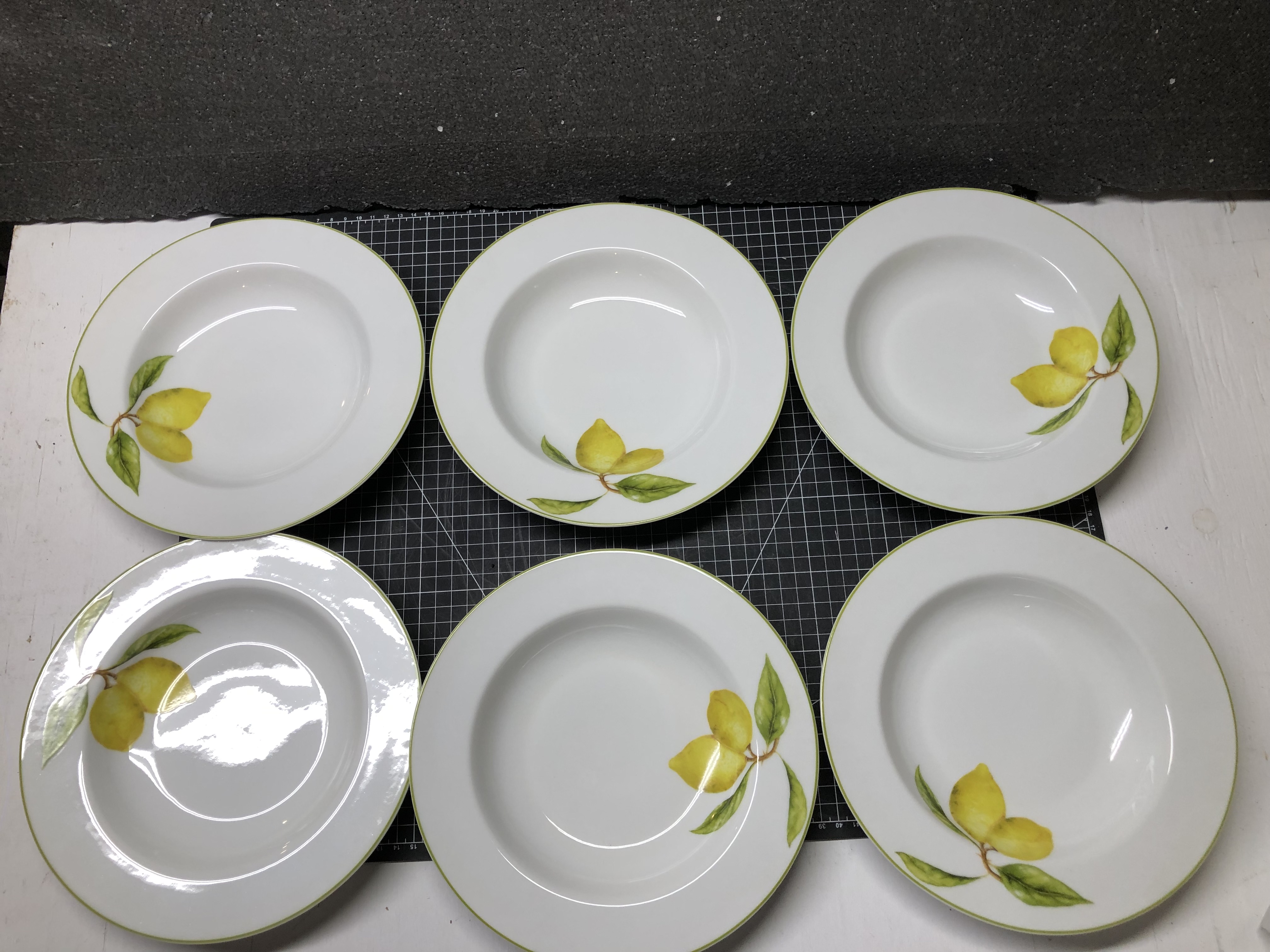 Set of 6 Lemon Patterned Ceramic Plates - New, Elegant Dining Essentials