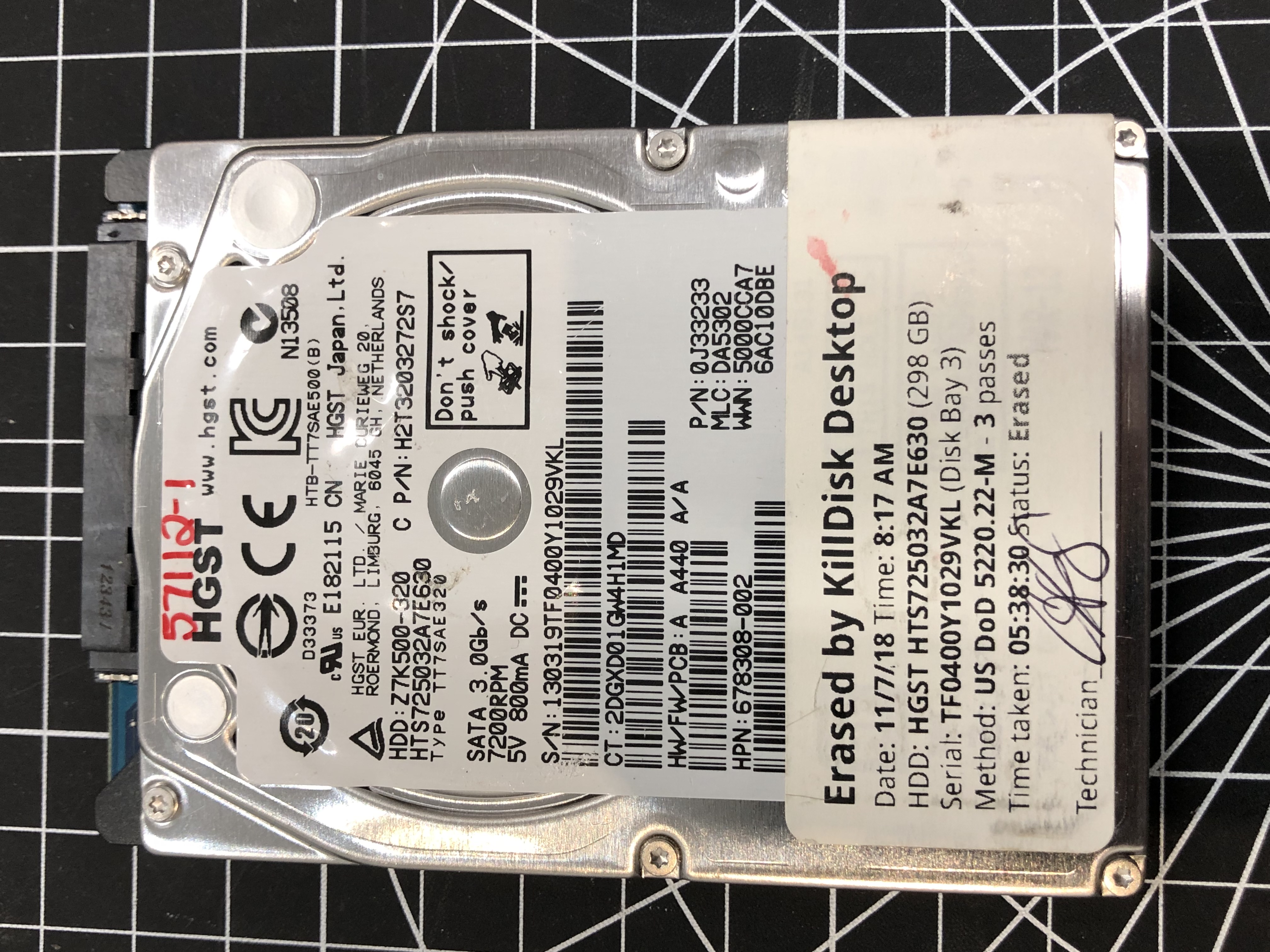 HGST HTS725032A7E630 320GB 2.5" SATA HDD 7200RPM Pre-Owned β image 1