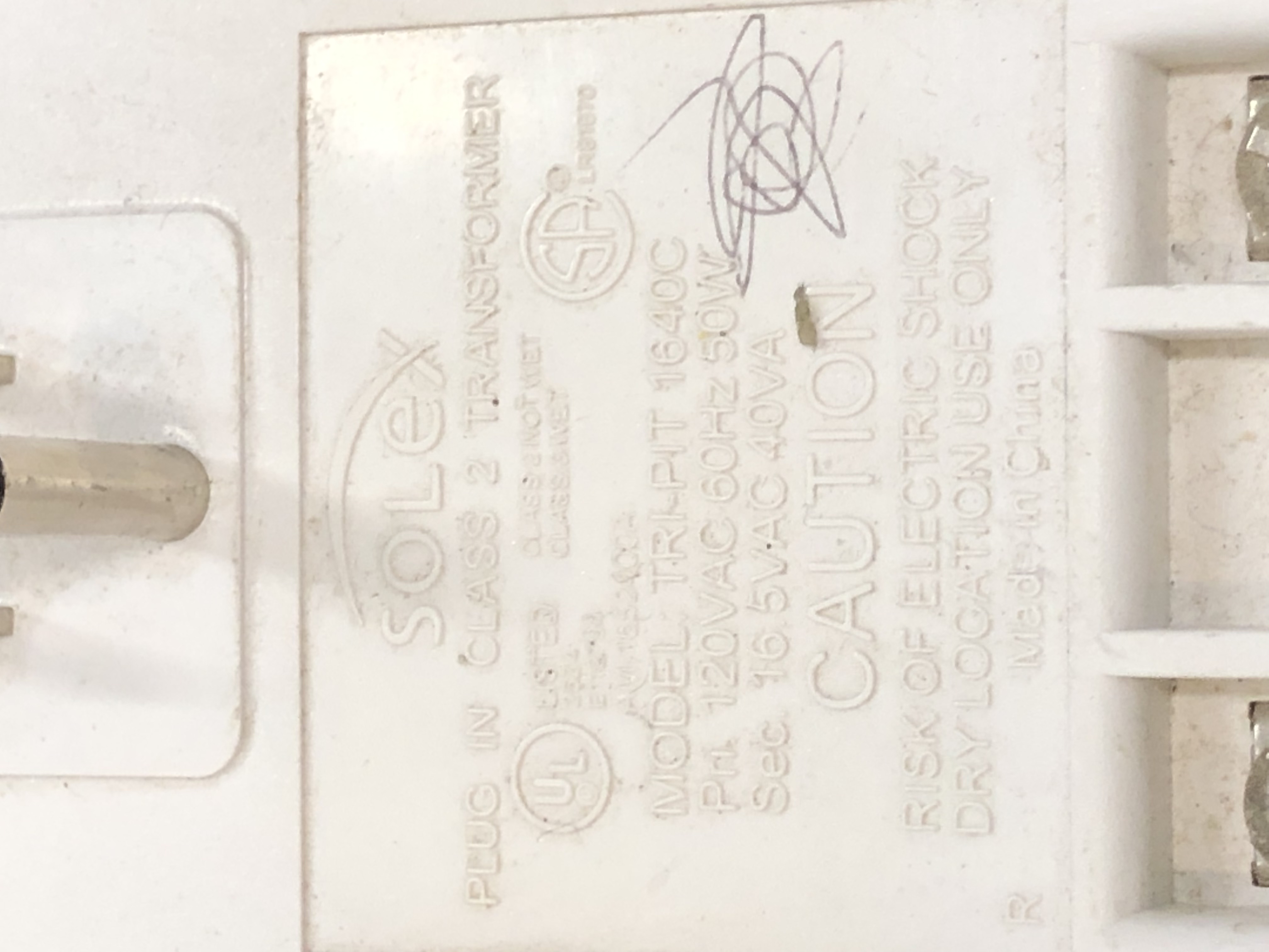 Solex TR-PIT 1640C Plug-In Transformer 120V 60Hz 50W Pre-Owned