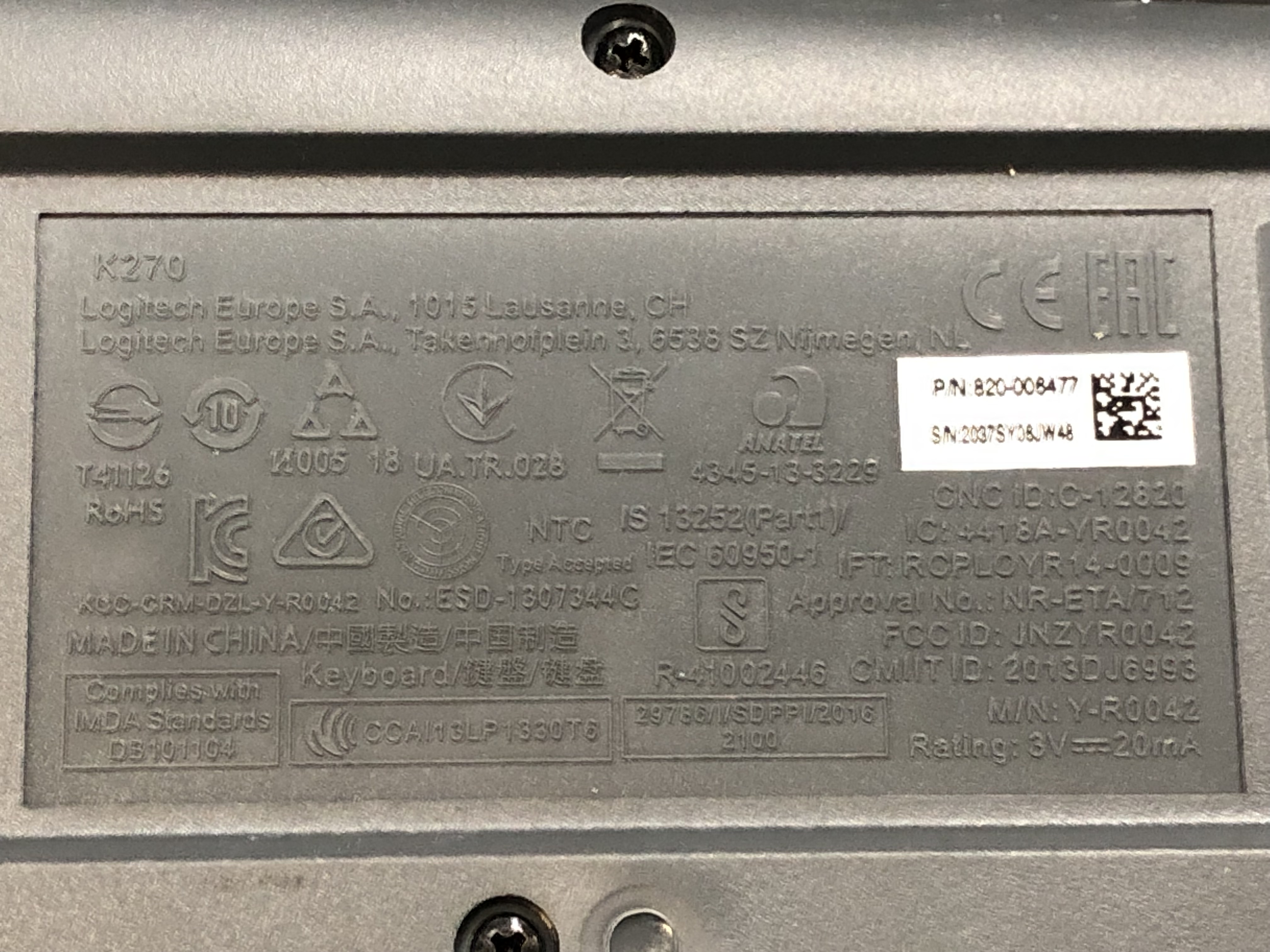 Logitech K270 Wireless Keyboard Black Pre-Owned