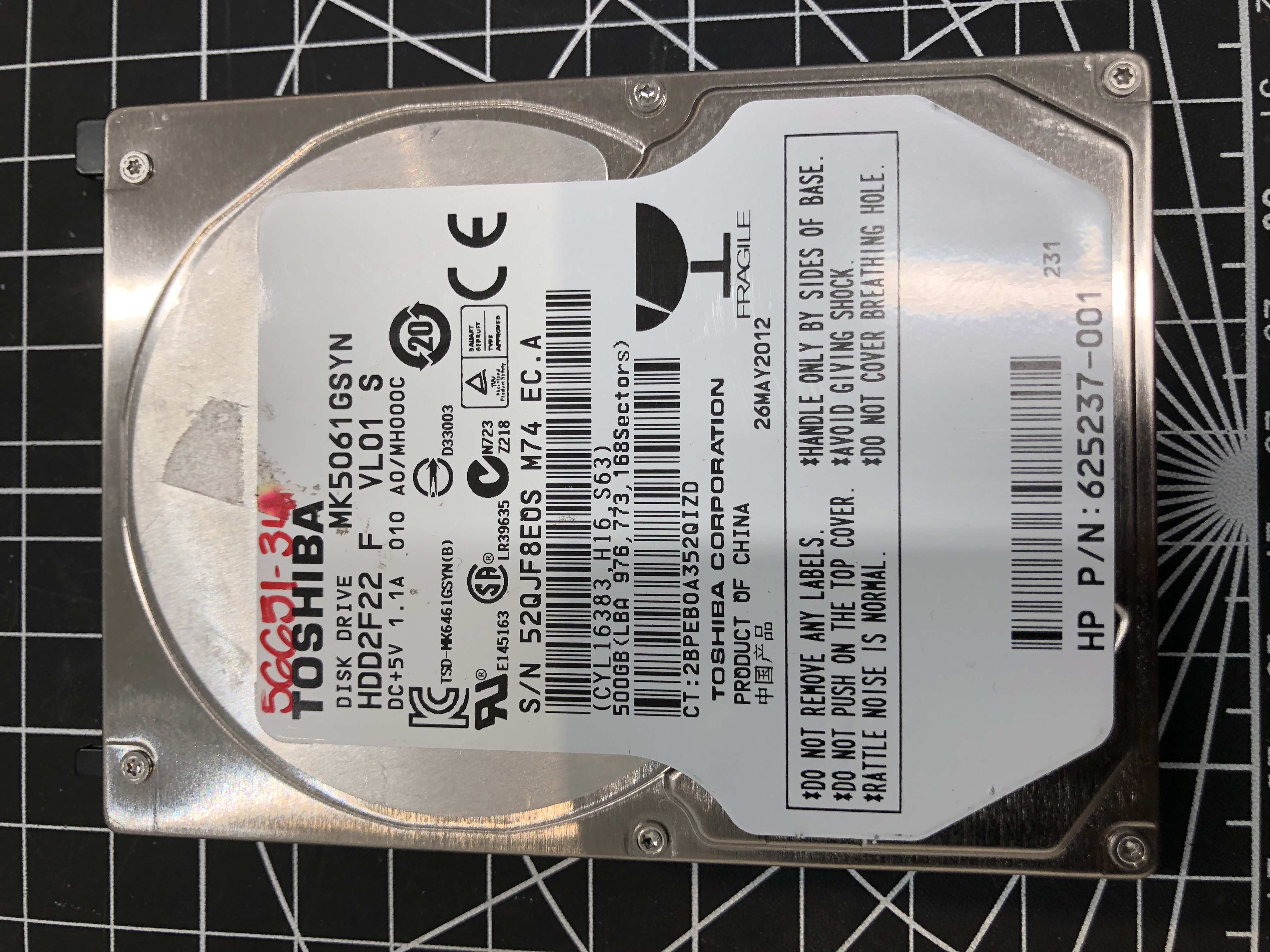 Toshiba MK5061GSYN 500GB 2.5" SATA HDD Pre-Owned β image 2