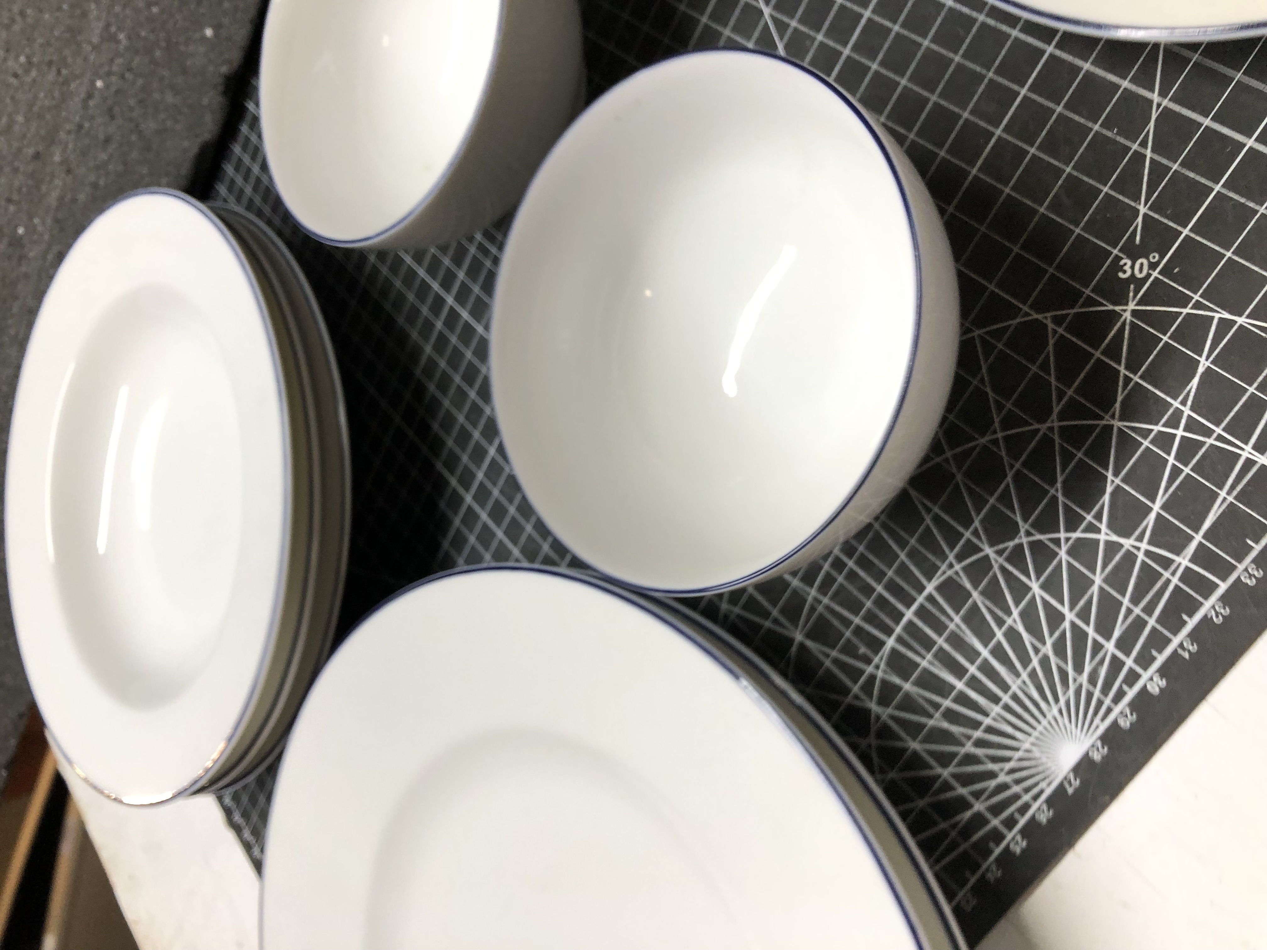 17-Piece White Dinnerware Set - New, Elegant Blue Rim Design - Thumbnail 4