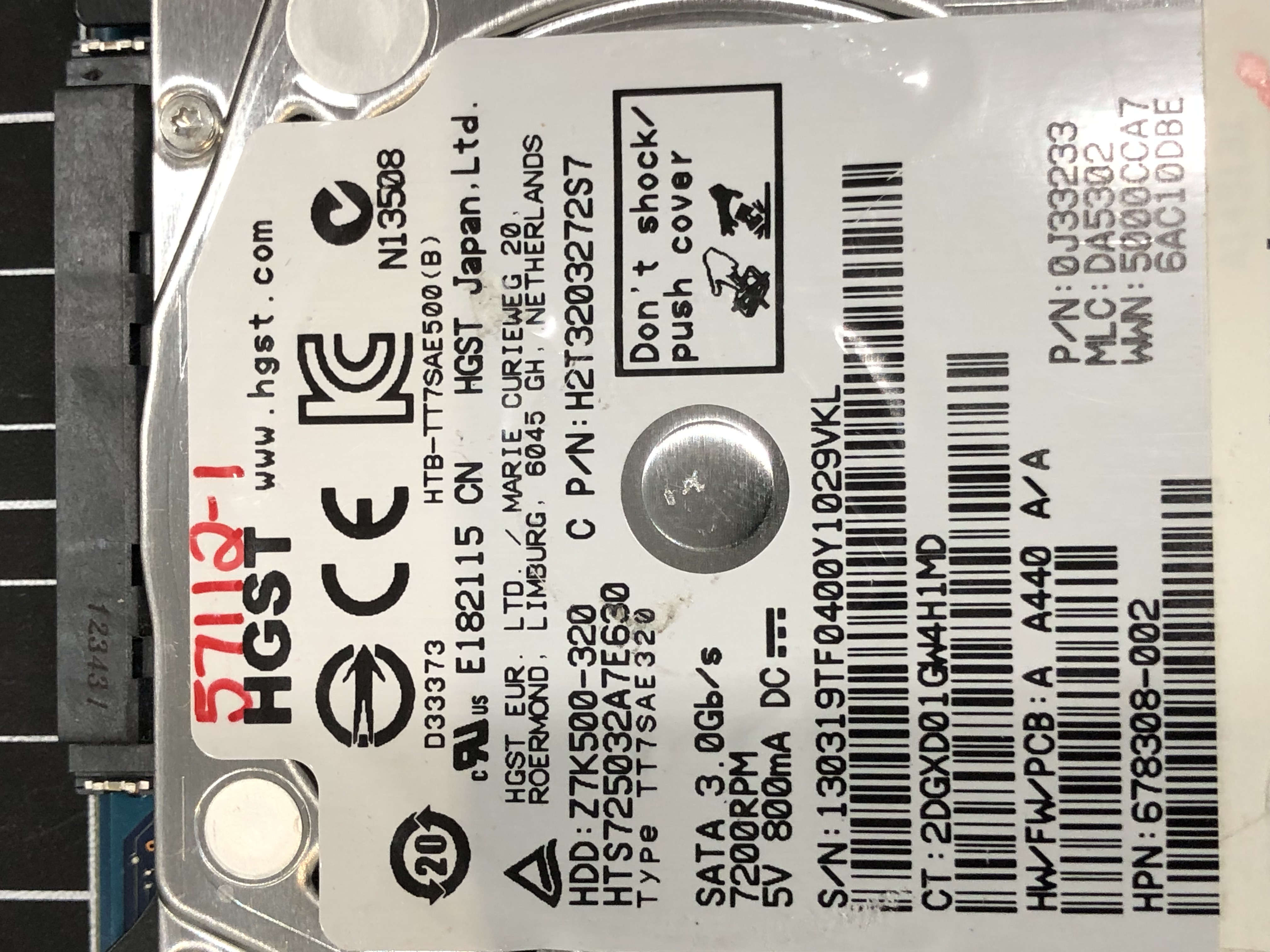 HGST HTS725032A7E630 320GB 2.5" SATA HDD 7200RPM Pre-Owned β image 2