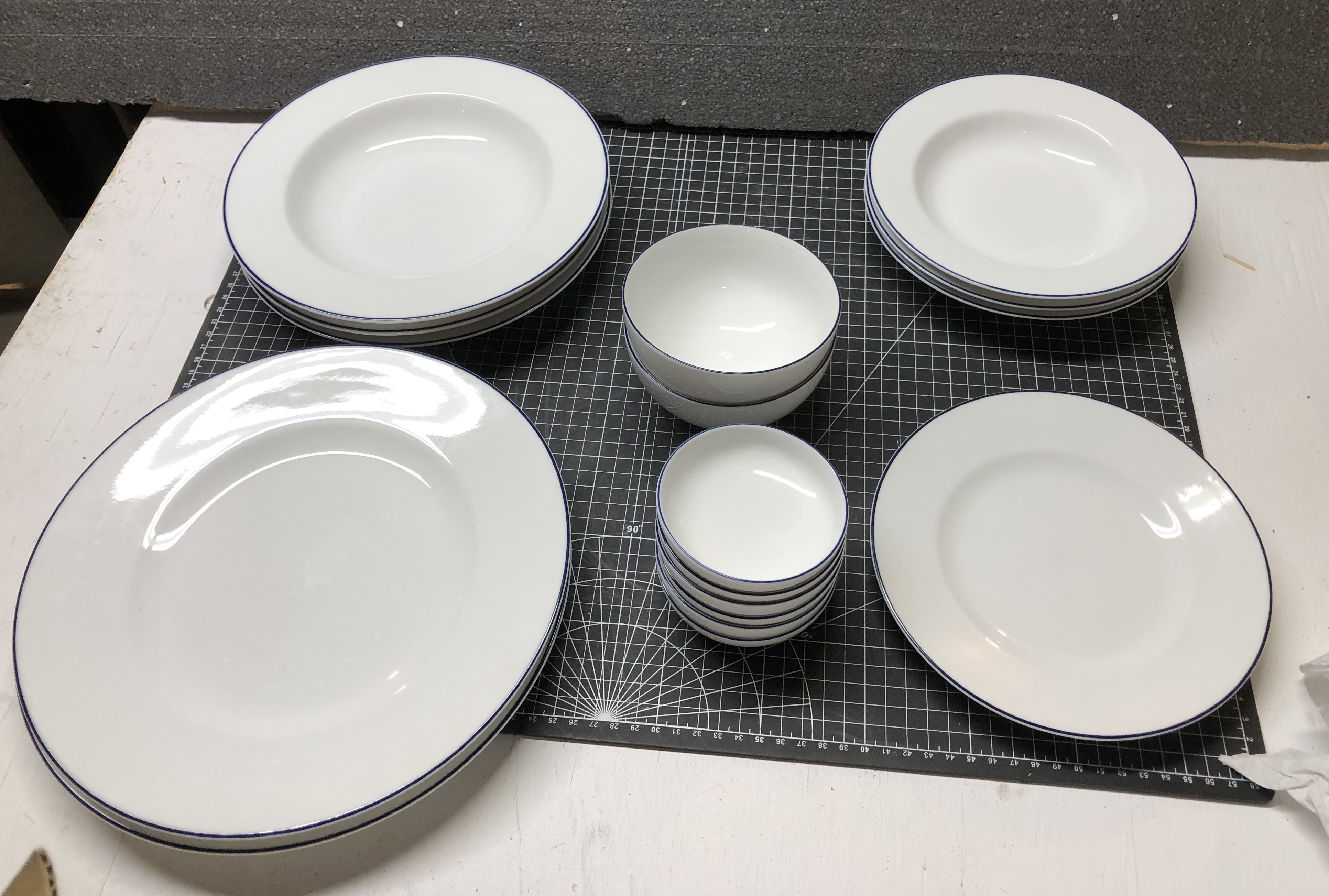 17-Piece White Dinnerware Set - New, Elegant Blue Rim Design